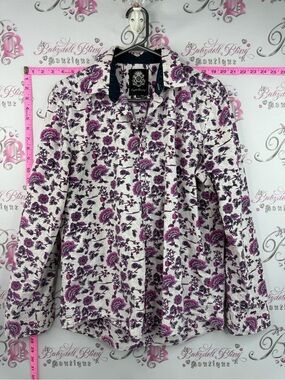 English Laundry button up polo shirt paisley White and Purple Floral Dress Shirt